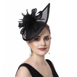 SAFERIN Fascinators Hat for Women Tea Party Headband Wedding Flower Cocktail Mesh Feathers Hair Clip(TA20-Black)