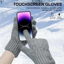 Long Keeper Winter Gloves Men Women Thicken Touchscreen Knitted Gloves Fleece Lining Thermal Warm Elastic Gloves for Driving Running Cycling (Light Grey)