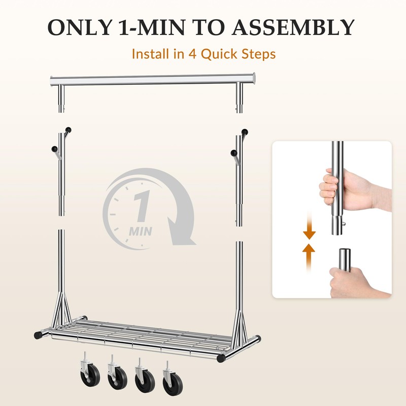 Gewudraw Heavy Duty Clothes Rack Load 630 lbs, Metal Rolling
