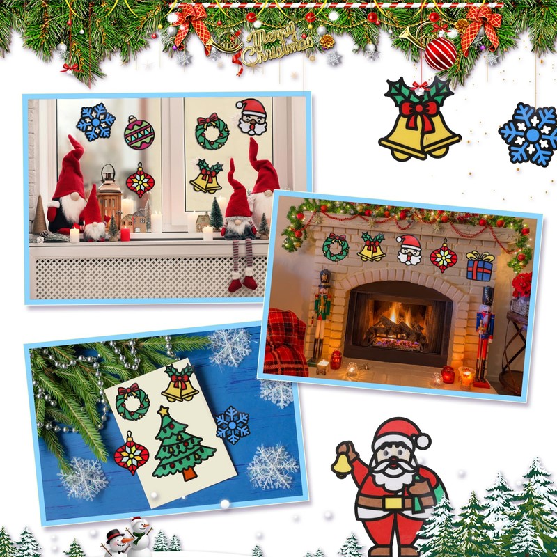MONCAP 12 Pcs Christmas Stained Glass Decoration Kits Christmas Art