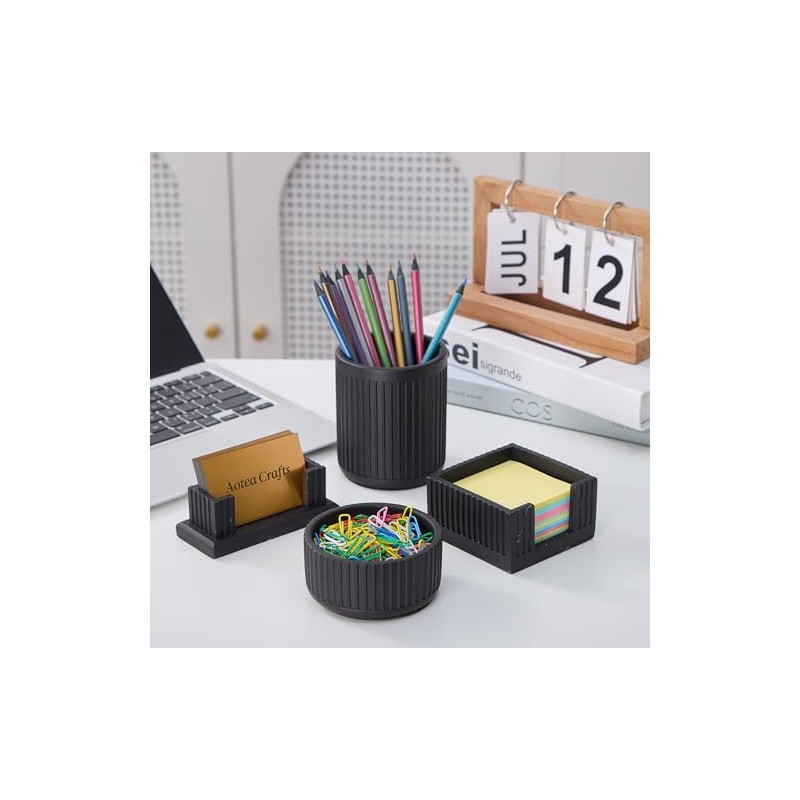 Set of 4 Modern Concrete Desk Accessories for Office Decor