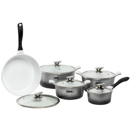 Hercules Collection by Mundial 10-piece Pots and Pans Set in Cast Aluminum, with Non-Stick Ceramic Interior, Induction Compatible, with Tempered Glass Lids, and 3 Oven Safe Casseroles