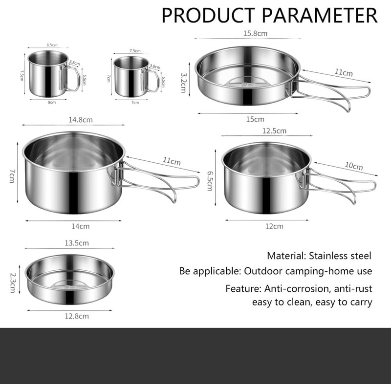 ABDULWEN Outdoor Hiking Picnic Stainless Steel Camping Tableware Kit with