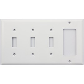 Stamped Steel Smooth White 4 Gang Switch Plate, 3 Toggle Switches 1 GFI/Rocker Opening