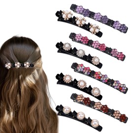 8 Pcs Braided Hair Clips for Women, Sparkling Crystal Pearl Hair Clips Barrettes, Decorative Hair Clip for Braids Bangs, Hairpins with 3 Duckbill Pearl Rhinestone Barrettes for Women and Girls
