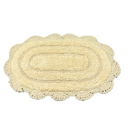 Chardin home Light Yellow Crochet Bathrug, 100% Cotton Oval bathmat with artisanally Handcrafted Crochet Border, 21x34 Inch, Medium Rug, Perfect for Half Baths, Powder Rooms, bathrooms