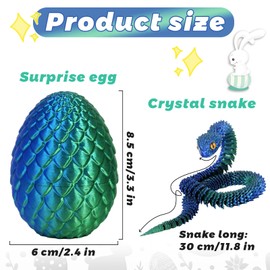 3PCS 3D Printed Snake in Egg, 3D Printed Dragon Egg Fidget Toy, 3D Printed Dragon Egg with Articulated Snake Inside Flexible Crystal Snake Easter Gifts for Adults Home Office Decor (3pcs/B)