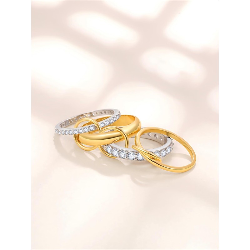 14K Gold Plated Interlocked Stackable Rings for Women - Gold