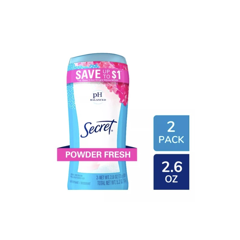 Secret Invisible Solid Antiperspirant and Deodorant, Powder Fresh, Twin Pack,