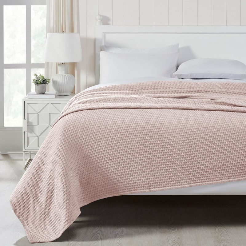 Modern Threads 100% Cotton Waffle Thermal Blanket, Blush, Full/Queen