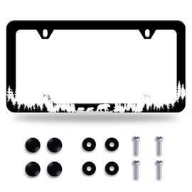 Mama Bear License Plate Frame Forest Mountains License Plate Stainless Steel Car Accessory Personalize Funny License Plate Holes Screws Decorative 12.3" X 6.3" for Women Men