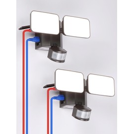 LEONLITE 28W LED Security Light with GFCI Outlets, Motion Sensor & Dusk to Dawn Flood Lights Outdoor, Adjustable 2-Head, Wet Location, 5000K Daylight, ETL Listed, Bronze, Pack of 2