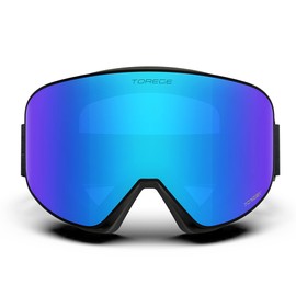 TOREGE Ski Goggles Anti Fog Dual-Layer UV Protection Snowboard Goggles OTG Snow Goggles for Men Women TG07 (Matte Black Frame & Revo Ice Blue Lens)