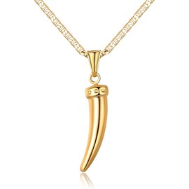 Barzel 18K Gold Plated Flat Mariner/Marina Chain Necklace 3MM With Shark Tooth Pendant For Mens & Women - Made In Brazil