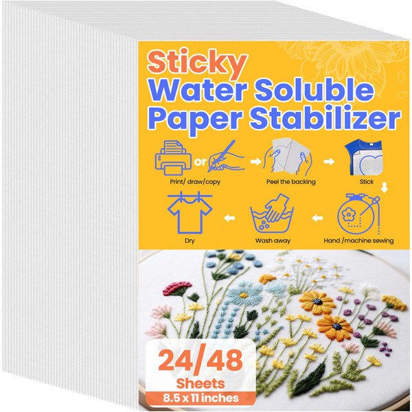 Mindsoft 24 Pcs 8.5"x11" Sticky Water Soluble Embroidery Stabilizer Stick