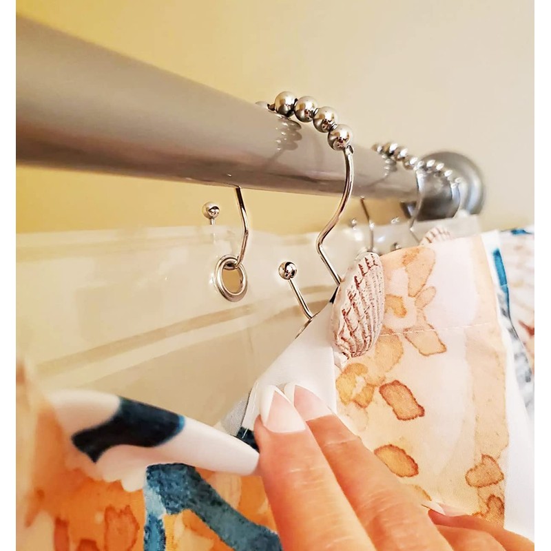 Shower Curtain Hooks Rings, 12PCS Anti Rust Seashell Decorative Double