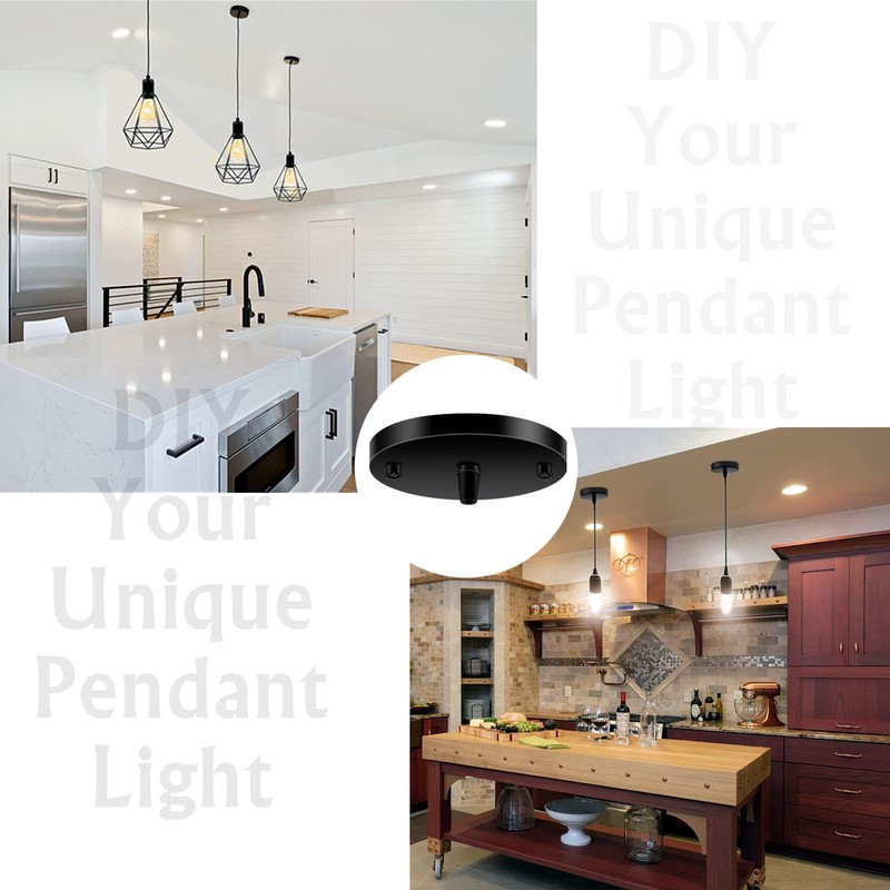 Metal Ceiling Rose Black Pendant Light Kits 12CM Flat Top