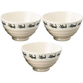 Set of 3 Beige Black Cat Rice Bowls (4.5 x 2.8 inches (11.5 x 7 cm) | Rice Bowl
