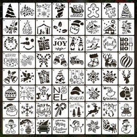 64Pcs Small Christmas Stencils, 3X3 Inch Reusable Craft Stencil for Painting on Wood, Fabric, Paper, Windows, DIY Christmas Ornaments, Cards, Decorations