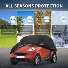 X AUTOHAUX Car Cover for Smart Fortwo 2007-2019 Aluminum Film Outdoor Waterproof Sun Rain Snow Hail Protection with Driver Door Zipper