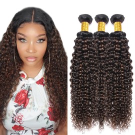 P1B30 Bundles Highlight Kinky Curly Human Hair Bundles Two Tone Black Mixed With Light Brown Bundles 1B30 Wet And Wavy Bundles Human Hair 3 Bundles 26 28 30 Inch