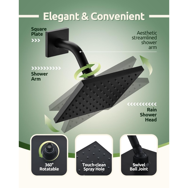 Fekivasy Matte Black Shower Faucet Set - 6 Inch Black