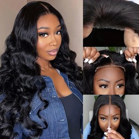 LJZYW Glueless Wigs Human Hair Pre Plucked Pre Cut 5x5 Lace Closure Body Wave Wig 180% Density Wear and Go Human Hair Wavy Wigs for Black Women Natural Color with Baby Hair Small Head Friendly 26Inch