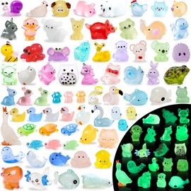 72pcs Mini Resin Animals Glow in The Dark, Luminous Tiny Resin Animals, Hide Garden Aquarium, Luminous Miniature Farm Ocean Figures, Aquarium for Micro Fairy Garden Landscape Accessories