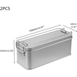 WDONAY 2 Pack Silver Tin Box Containers Metal Storage Box with Lids Rectangular Containers with Buckle Latch for Home Storage Outdoor Usage(5.91"×2.36"×2.56")