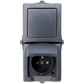 Kopp Nautic 136815006 Double Combination Centre Contact Socket with Hinged Lid and Increased Touch Protection and Universal Switch Surface-Mounted Wet Room IP44 Vertical Mounting Anthracite
