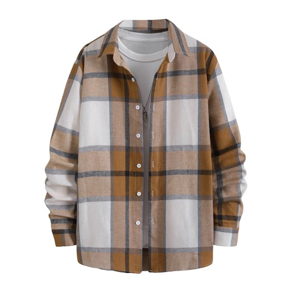 Floerns Men's Plaid Flannel Shirts Long Sleeve Regular Fit Button