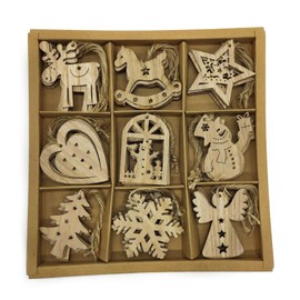 DARO DEKO Wooden Decorative Hanging 6 x 7 cm Mix 54 Pieces Christmas Tree Decoration Natural Brown