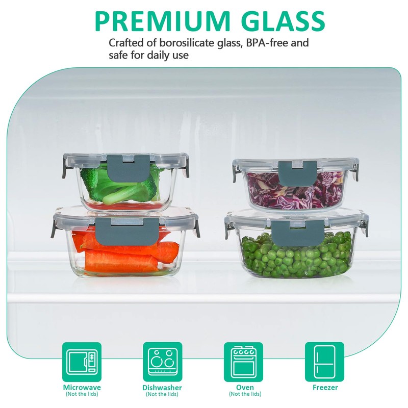 KOMUEE 24 Pieces Glass Food Storage Containers Set,Meal Prep Containers-Stackable