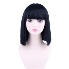 NiceLisa Black Cleopatra Wig Short Straight BOB Girls Egyptian Queen Cosplay Wigs with Bangs