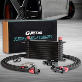 GPLUS 10 Row AN10-10AN Aluminum Engine Transmission Oil Cooler Kit + Oil Cooler Sandwich Plate Replacement For LS1 LS2 LS3