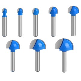 WSOOX 8 Pcs 1/4 Inch Shank Cove Core Box Router Bit Set, Carbide Tipped Round Nose Woodworking Milling Cutter Tool (1/4" 5/16" 3/8" 1/2" 5/8" 3/4" 7/8" 1")