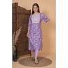 Meera Fab Women's Cotton Printed Purple Printed Straight Embroidery Kurta