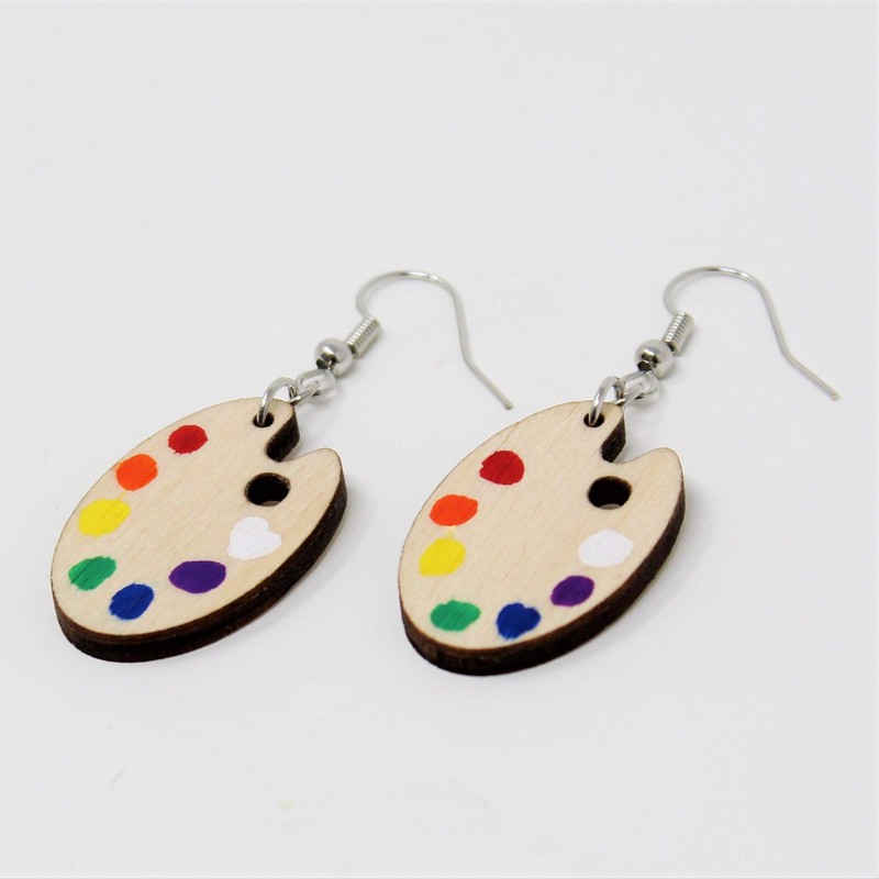 Hand-Painted Happy Little Paint Palette Dangle Earrings