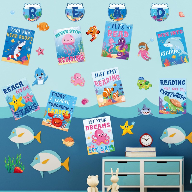 JarThenaAMCS 35Pcs Under The Sea Reading Classroom Bulletin Board Decorations