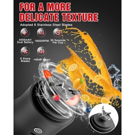 Portable Blender, 20 Oz Mini Personal Blender for Shakes and Smoothies, 240W Small Blender USB Rechargeable with 6 Blades & Travel Lid BPA Free for Kitchen, Office, Gym and Travel (Black)