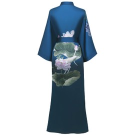 PRODESIGN Long Kimono Robe Satin Sleepwear Gradient Watercolor Silky Kimono Nightgown Bathrobe Kimono Blouse Cardigan