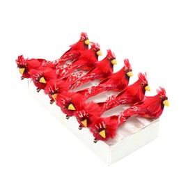 HNH 12PCS Red Cardinal Artificial Birds for Crafts with Clip Simulated Feather Birds Crafts Decorative Fake Birds for Christmas Tree Decoration Home Garden Decoration Ornaments Adornment 1705C