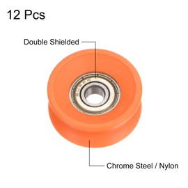 sourcing map 12pcs U Type Groove Pulley Nylon Guide Rolling Bearing 6x30x13mm U Groove Roller Wheel for Door Window, Orange