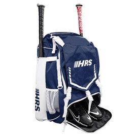 Hit Run Steal Navy Blue Softball Baseball Bag - Holds 4 Bats, Glove, Water Bottle, Shoe Compartment, Helmet, Fence Hook for Equipment & Gear