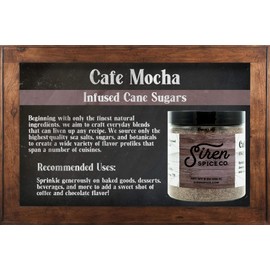 Siren Spice Café Mocha Flavored Infused Cane Sugar - Perfect for Baking, Cooking, Cocktails, Decorating, Sprinklings, Drinks & Desserts - USA Made in Small Batches - 8 Ounces