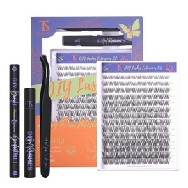 THINKSHOW DIY False Lashes 168pcs Lash Extension Lash Clusters Eyelash Extension Kit 8-18mm Mix with Bond (Black) & Sealant & Gel Remover & Lash Applicator for Self Use