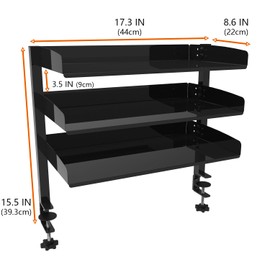 UISKOOPW Clamp On Desk Shelf for Office Classroom Organizers,Paper File Letter Trays Organizer for Desk Stackable,On or Under Desk Document Tay Organization (Black 3Tier)