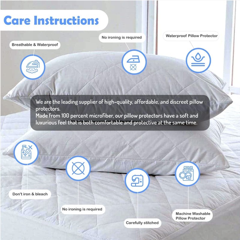 MK Home Textile Luxury Waterproof Quilted Pillow Protectors Pillowcases 100%