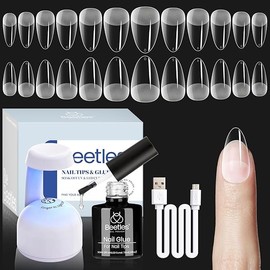 Beetles Gel Nail Kit Almond: 504Pcs Beetles Gel Nail Kit Easy Nail Extension Set Etch X Nail Tips Short Medium Almond Half Matte Nail Tips 5 in 1 Nail Glue Uv Led Nail Gift for Women & Girls