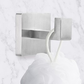 IBosins 4 Pack Towel Hooks Hand Towel Holder for Bathroom Wall Livingroom Bedroom Kitchen Closet Heavy Duty Stainless Steel Hook Hanger for Robe, Bath Towel, Coat (Square Brushed Silver)